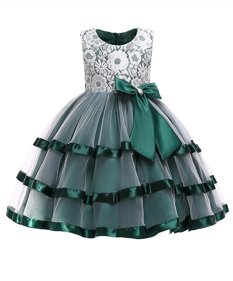 Robe Princesse Fille Verte à Motifs Fleurs