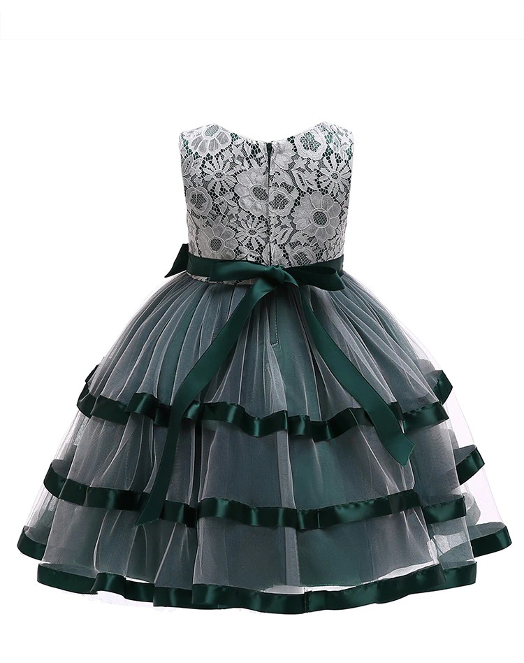 Robe Princesse Fille Verte à Motifs Fleurs – Image 3