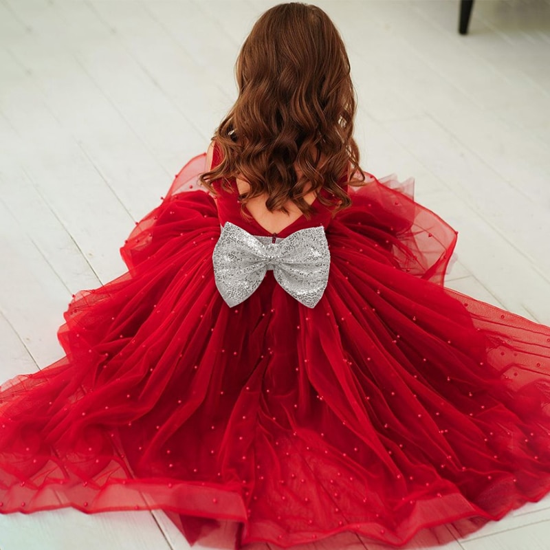 Robe Princesse Fillette Rouge pour Mariage – Image 3