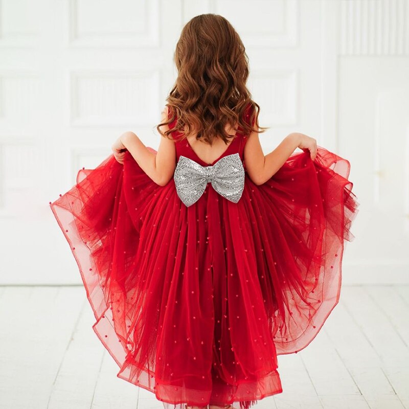 Robe Princesse Fillette Rouge pour Mariage – Image 2