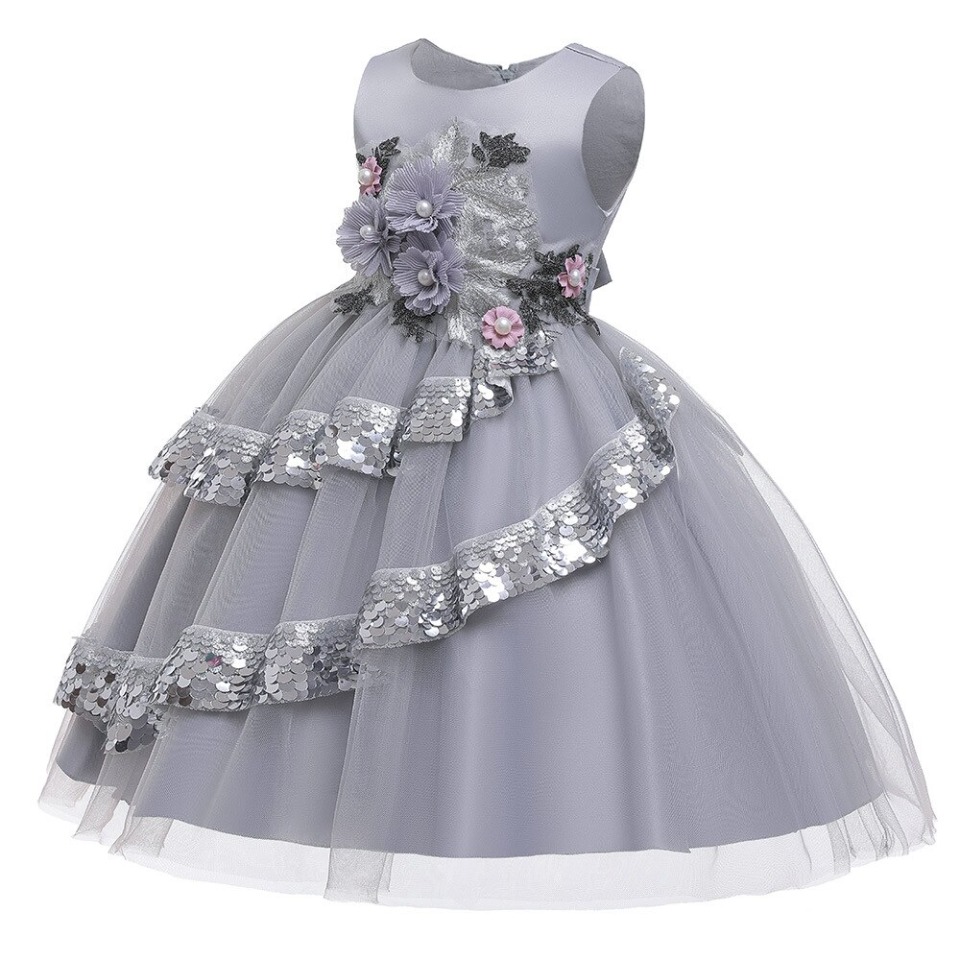 Robe Princesse Grise de Mariage pour Fille – Image 2