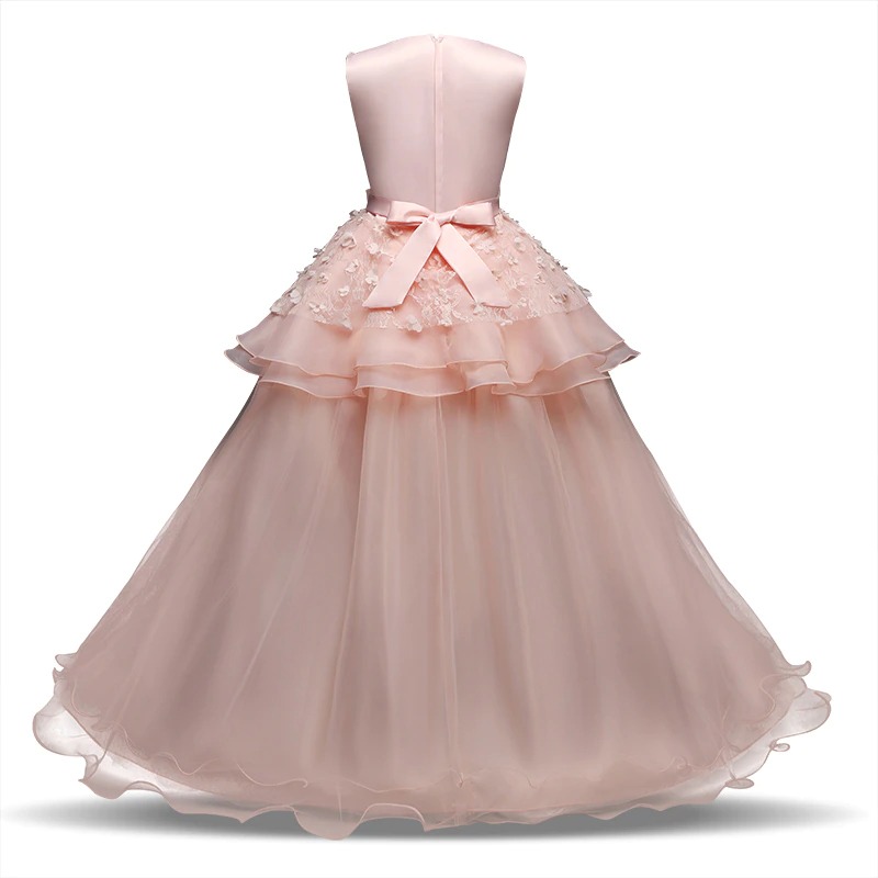 Robe Princesse Longue Beige Rosé pour Fille – Image 3