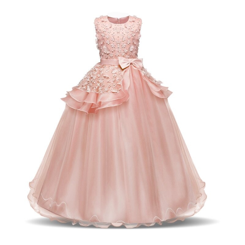 Robe Princesse Longue Beige Rosé pour Fille – Image 2