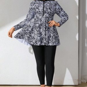 SHEIN GRANDE TAILLE (44/46/48/50/52)  – Burkini grande taille à manches longues, imprimé paisley