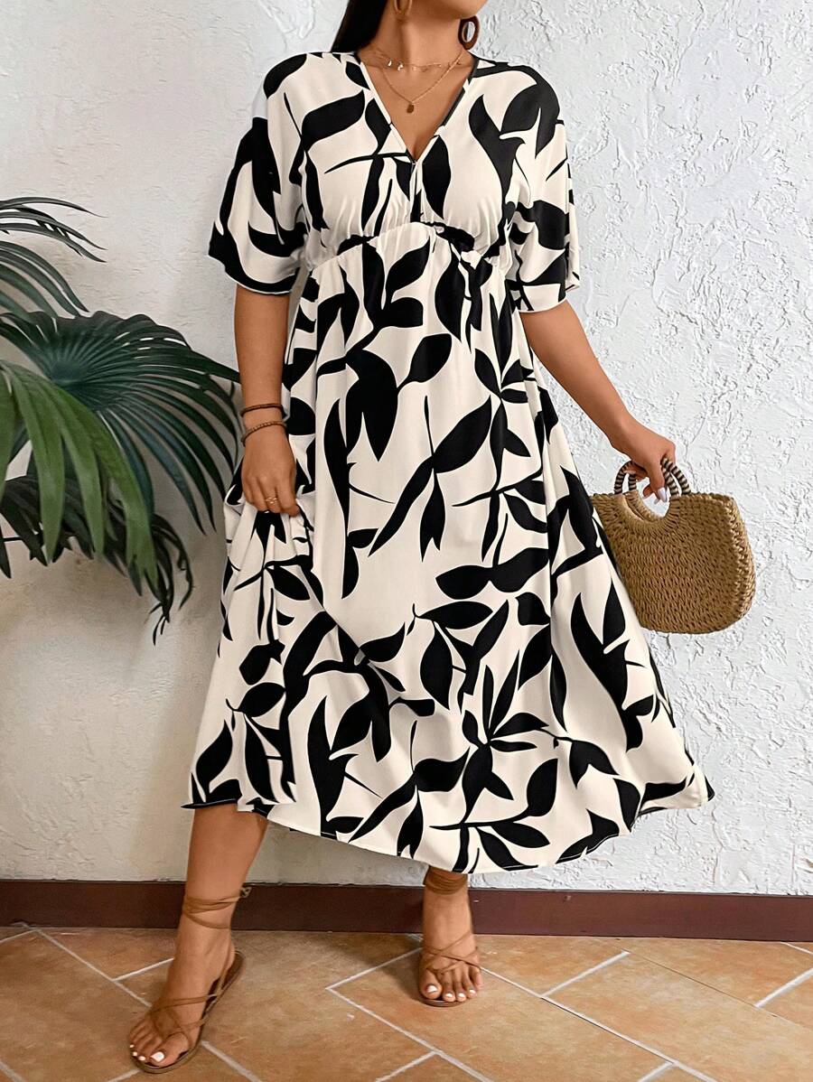 SHEIN GRANDE TAILLE (52/54) – Robe longue bohème à imprimé feuilles et col V – Image 4