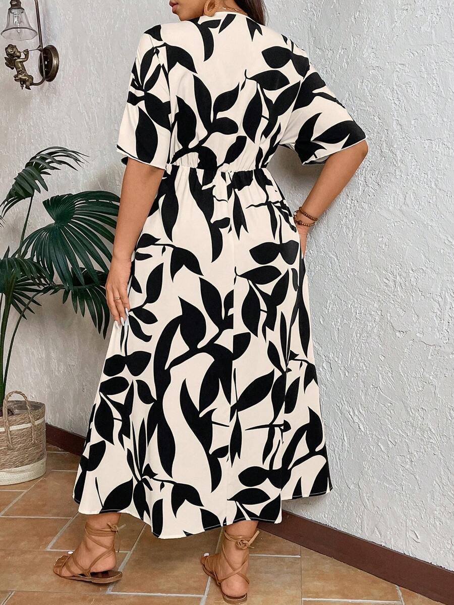 SHEIN GRANDE TAILLE (52/54) – Robe longue bohème à imprimé feuilles et col V – Image 6