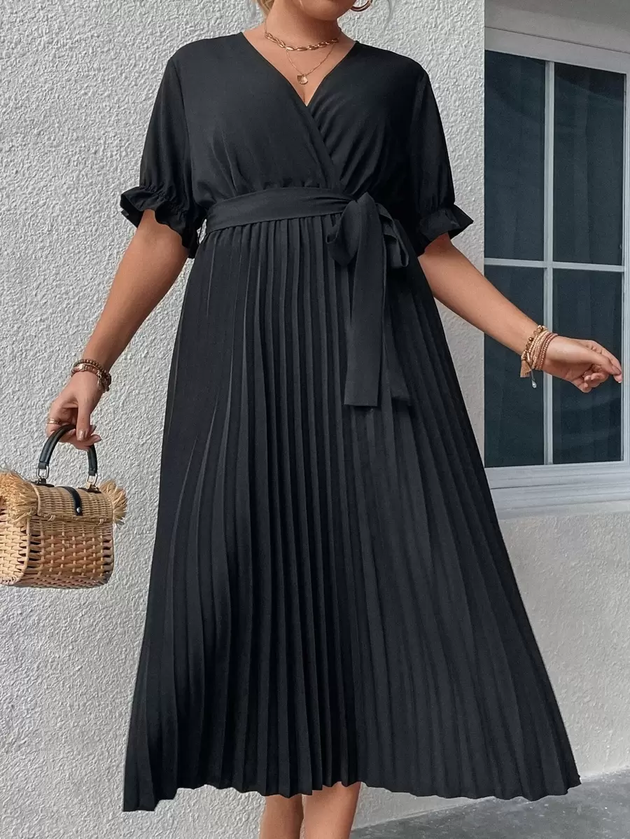 SHEIN GRANDE TAILLE (44/46/52/54) – Robe longue avec col français, manches bouffantes et ceinture intégrée – Image 2