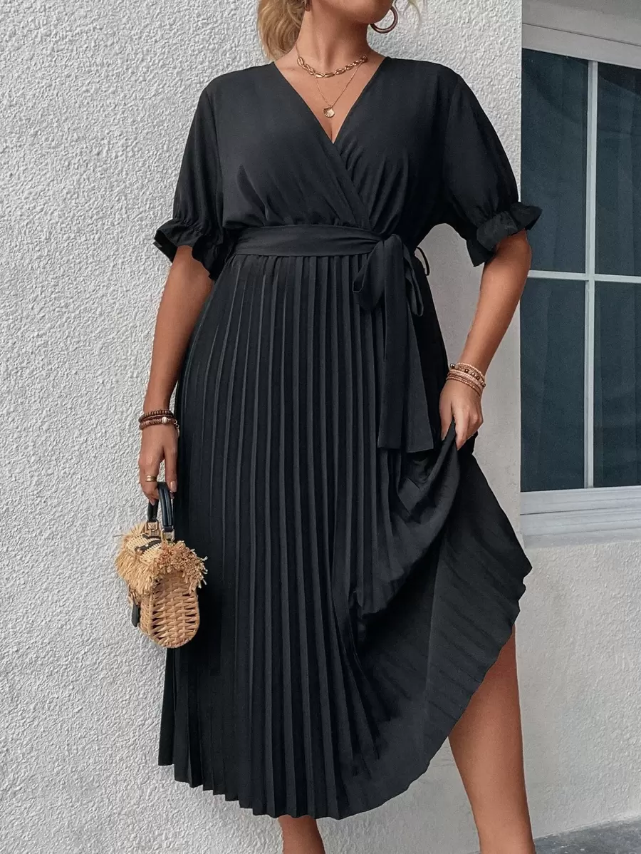 SHEIN GRANDE TAILLE (44/46/52/54) – Robe longue avec col français, manches bouffantes et ceinture intégrée – Image 5