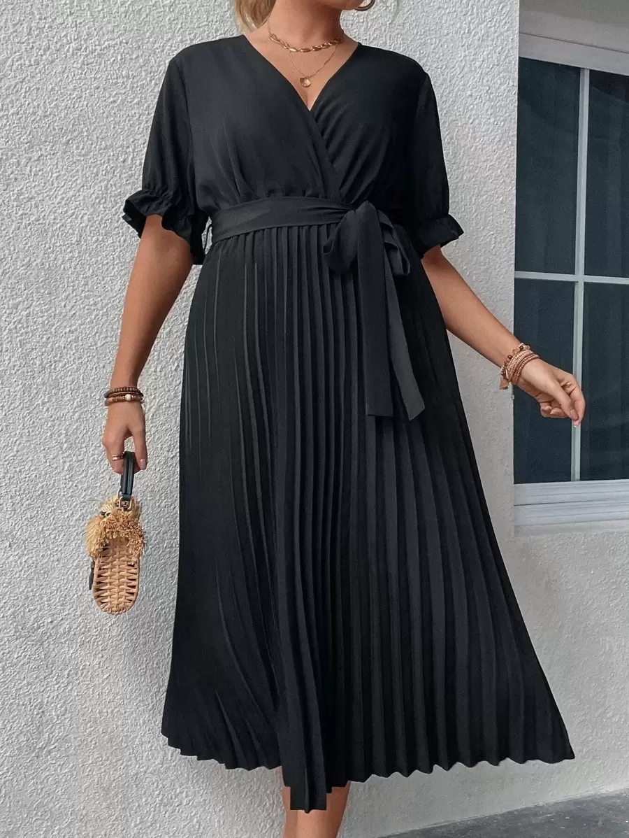 SHEIN GRANDE TAILLE (44/46/52/54) – Robe longue avec col français, manches bouffantes et ceinture intégrée – Image 6
