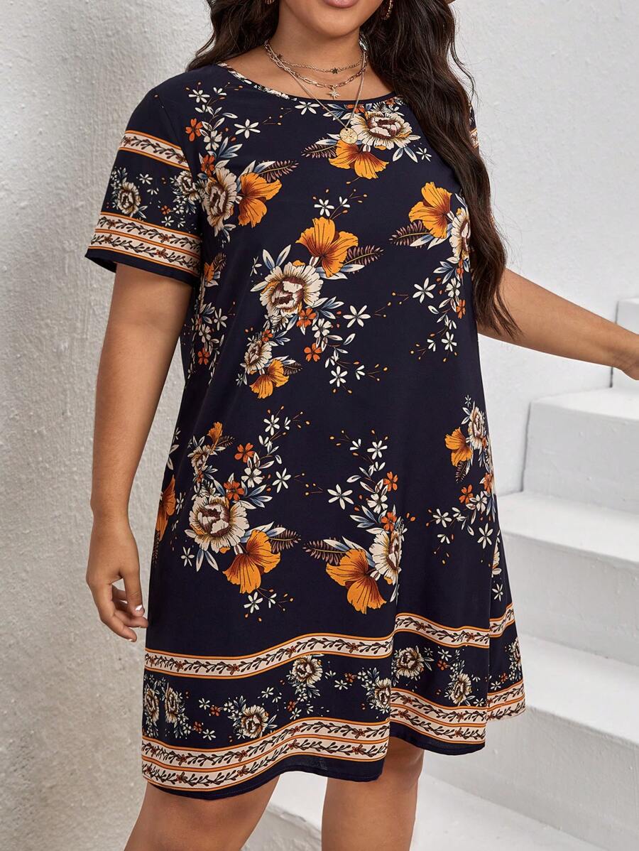 SHEIN GRANDE TAILLE (44/46/48/50/52/54) Robe tunique à imprimé fleuri – coupe fluide et féminine – Image 3