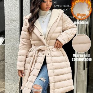 SHEIN GRANDE TAILLE (44/46) Manteau matelassé à capuche uni à manches longues