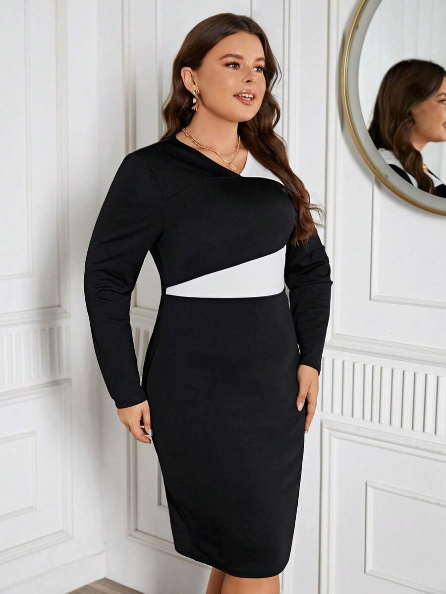 SHEIN GRANDE TAILLE (46/48/50) Robe bicolore à col en V élégante – Image 3