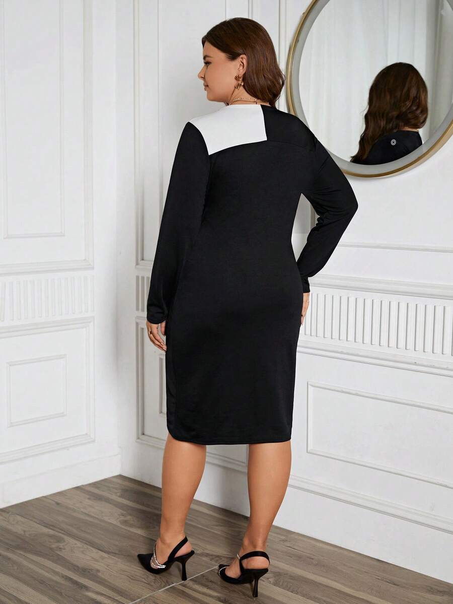 SHEIN GRANDE TAILLE (46/48/50) Robe bicolore à col en V élégante – Image 5