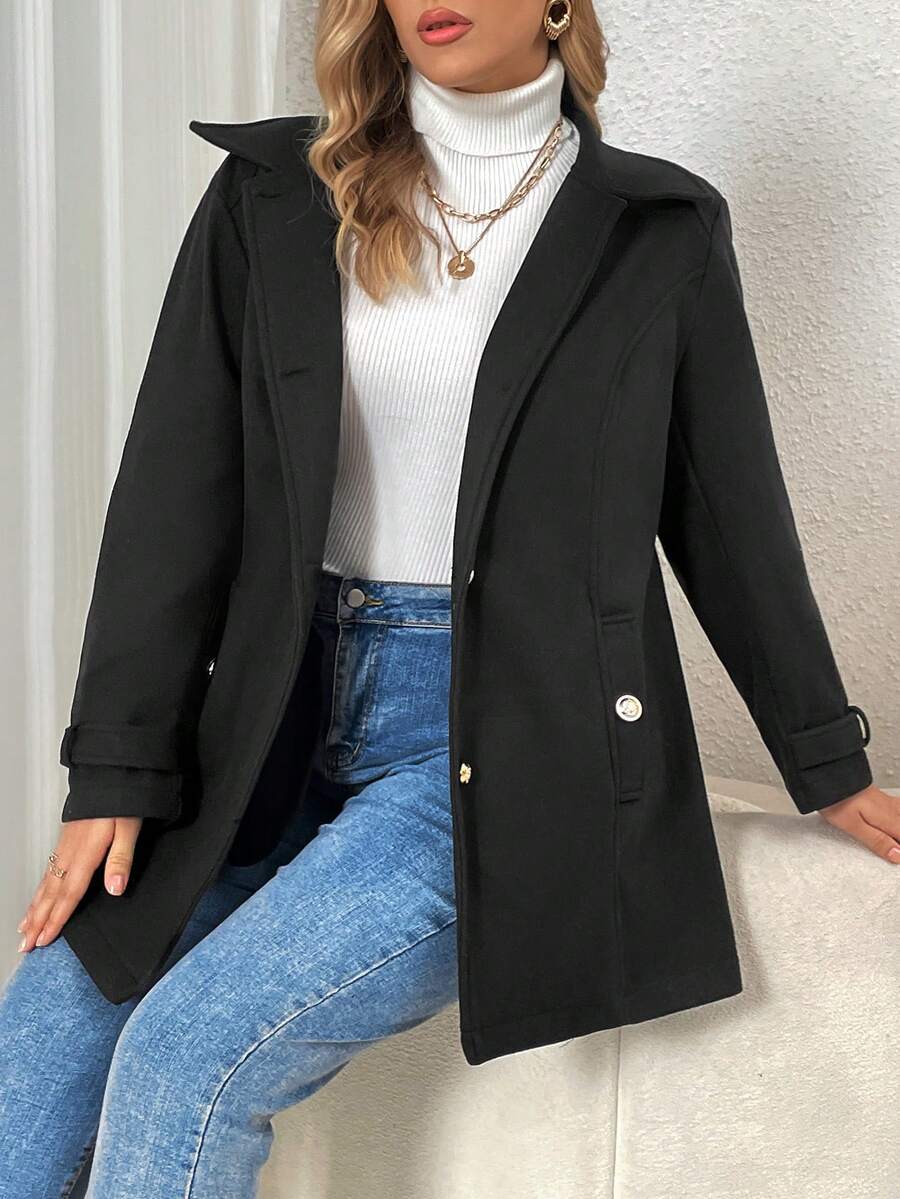 SHEIN GRANDE TAILLE (48/50/52/54) Manteau élégant à col rabattu dentelé et boutons frontaux – Image 4