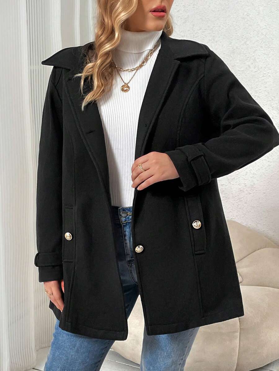 SHEIN GRANDE TAILLE (48/50/52/54) Manteau élégant à col rabattu dentelé et boutons frontaux – Image 5