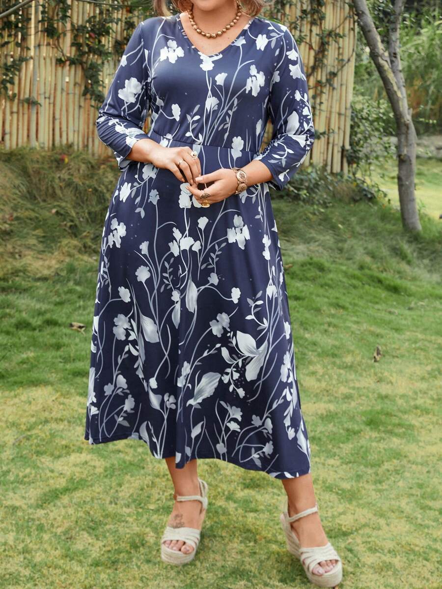 SHEIN GRANDE TAILLE (52/54) – Robe à imprimé fleuri manches 3/4 pour femme – Image 5