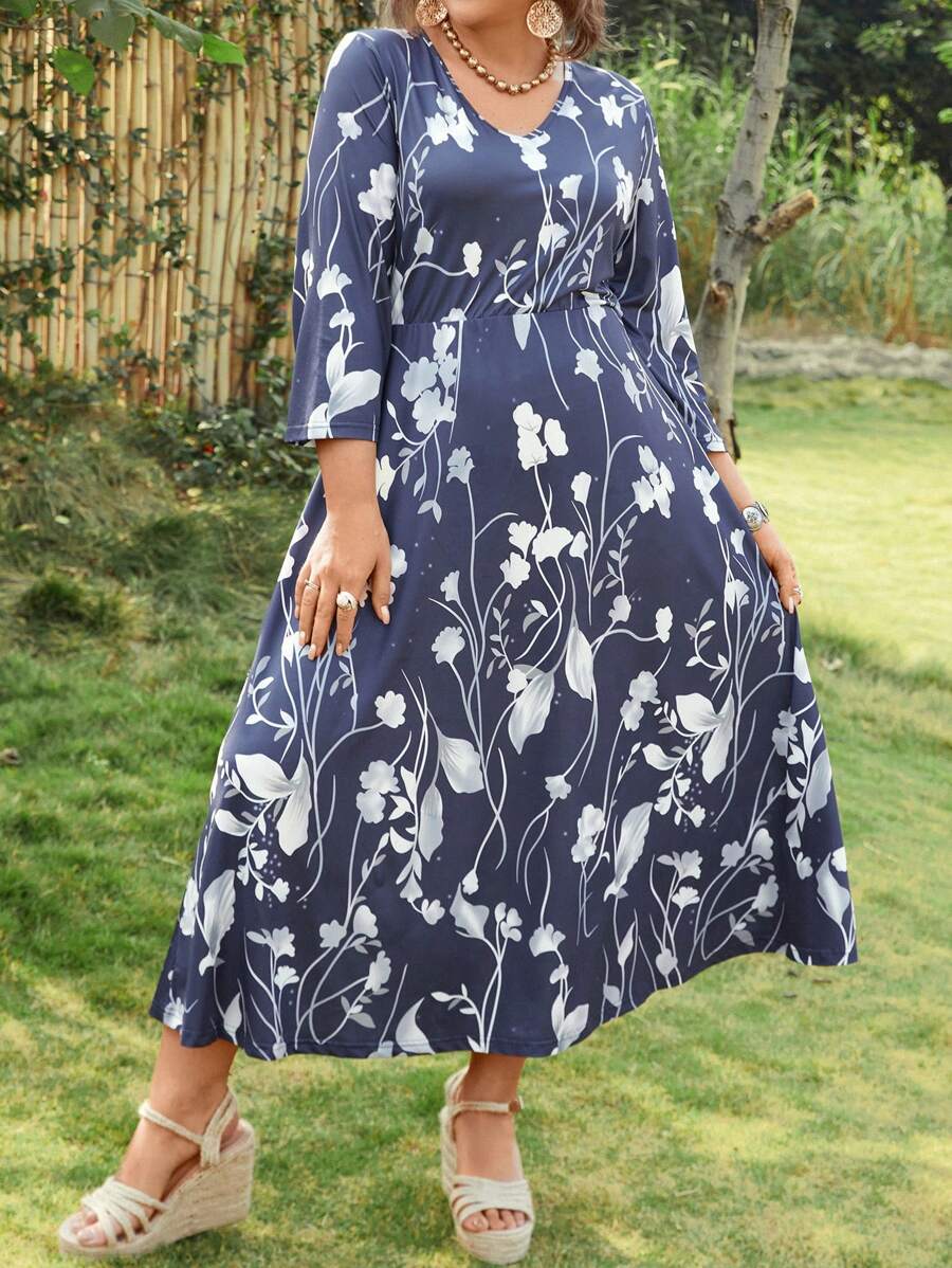 SHEIN GRANDE TAILLE (52/54) – Robe à imprimé fleuri manches 3/4 pour femme – Image 6