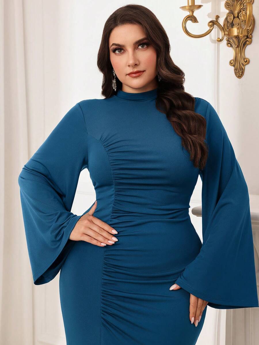 SHEIN GRANDE TAILLE (48/50/52/54) – Robe de soirée grande taille, longue, à col montant et manches longues, coupe moulante – Image 3