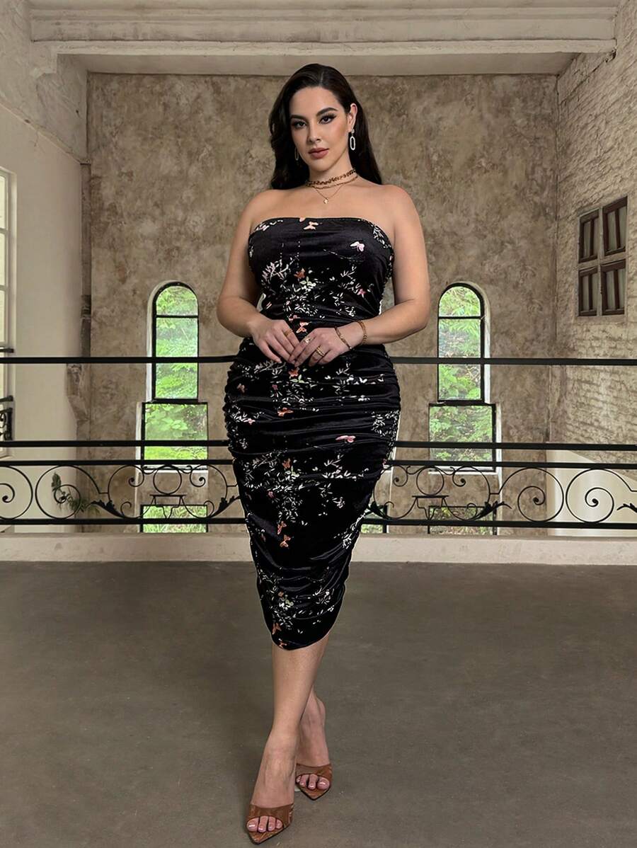 SHEIN GRANDE TAILLE (44/46/48/50/52/54) – Robe de soirée mi-longue noire grande taille style chinois moderne, col halter – Image 3