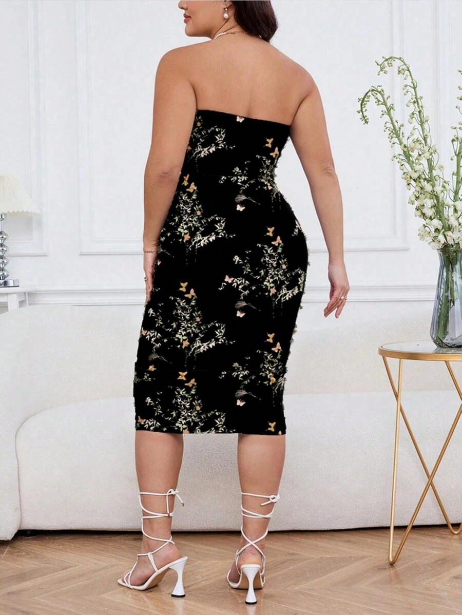 SHEIN GRANDE TAILLE (44/46/48/50/52/54) – Robe de soirée mi-longue noire grande taille style chinois moderne, col halter – Image 7
