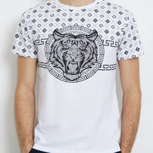 Tee shirt blanc homme avec motif argenté fashion
